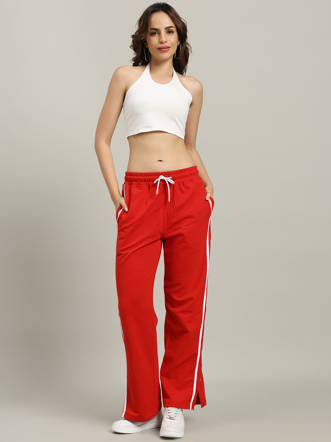 WOMEN'S CONTRAST PANEL JOGGERS (RED)