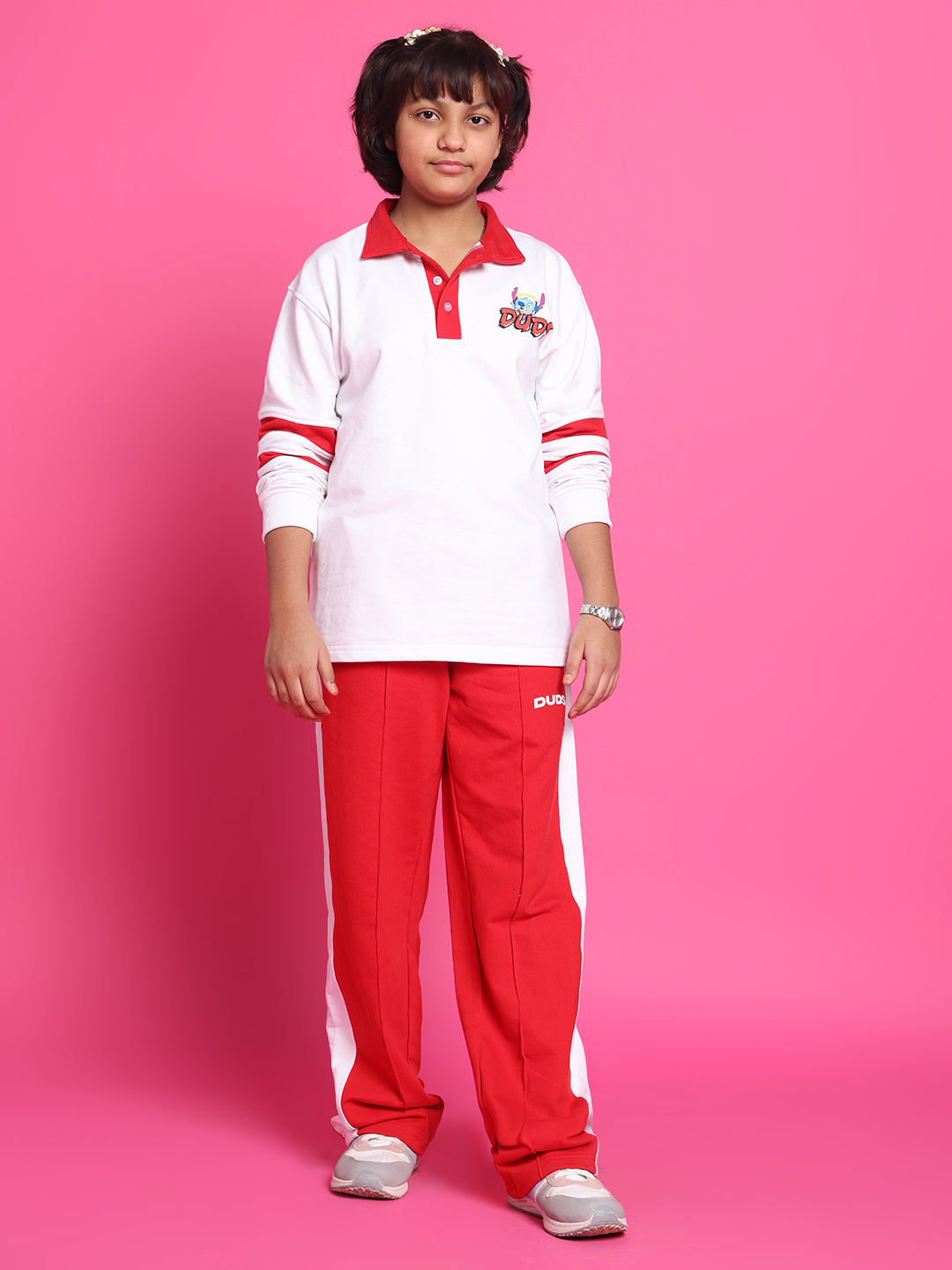STITCH OVERSIZED SWEATSHIRT FOR BOYS & GIRLS (WHITE-RED)