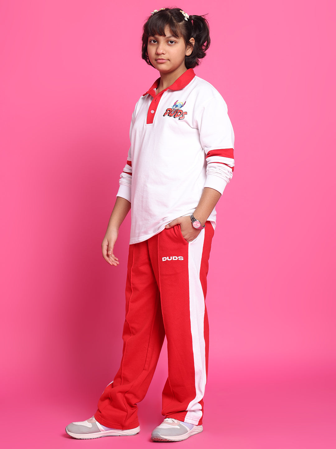 STITCH OVERSIZED SWEATSHIRT FOR BOYS & GIRLS (WHITE-RED)