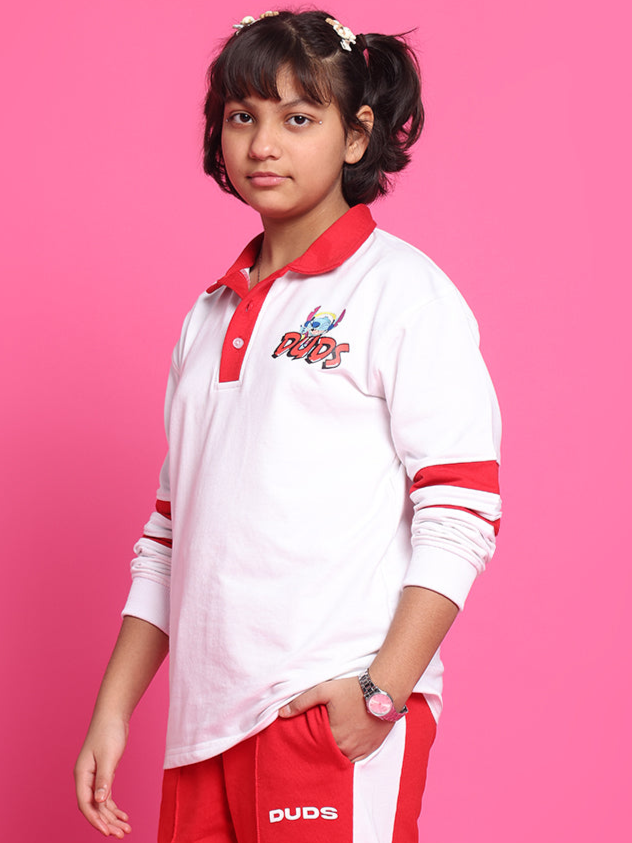 STITCH OVERSIZED SWEATSHIRT FOR BOYS & GIRLS (WHITE-RED)