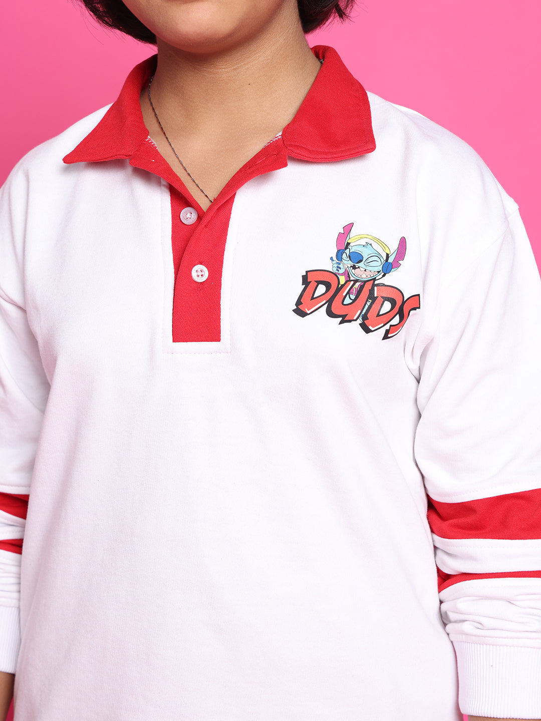 STITCH OVERSIZED SWEATSHIRT FOR BOYS & GIRLS (WHITE-RED)