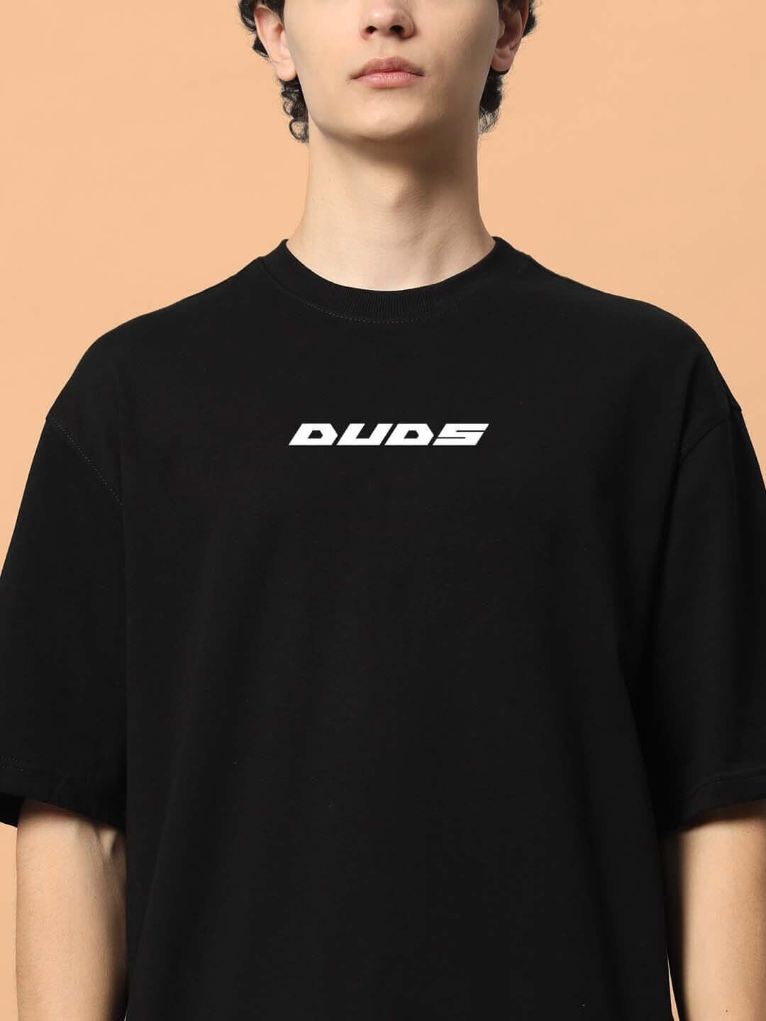 TOO LOUD OVER-SIZED T-SHIRT BLACK featuring DUDS logo on front, customizable fit available, perfect for bold fashion statements.