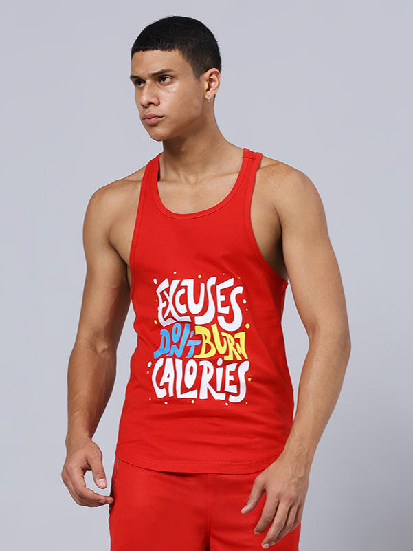 EXCUSES DON'T BURN CALORIES PRINTED GYM T-SHIRT (RED)