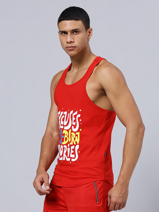 EXCUSES DON'T BURN CALORIES PRINTED GYM T-SHIRT (RED)