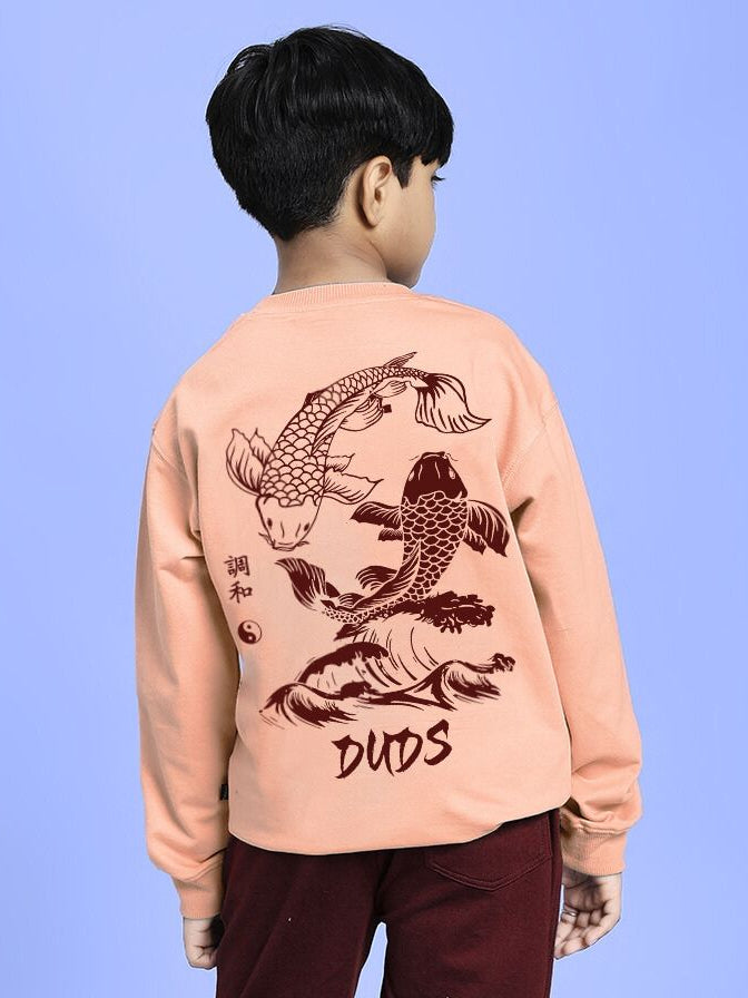 KOI FISH HARMONY SWEATSHIRT FOR BOYS AND GIRLS PEACH