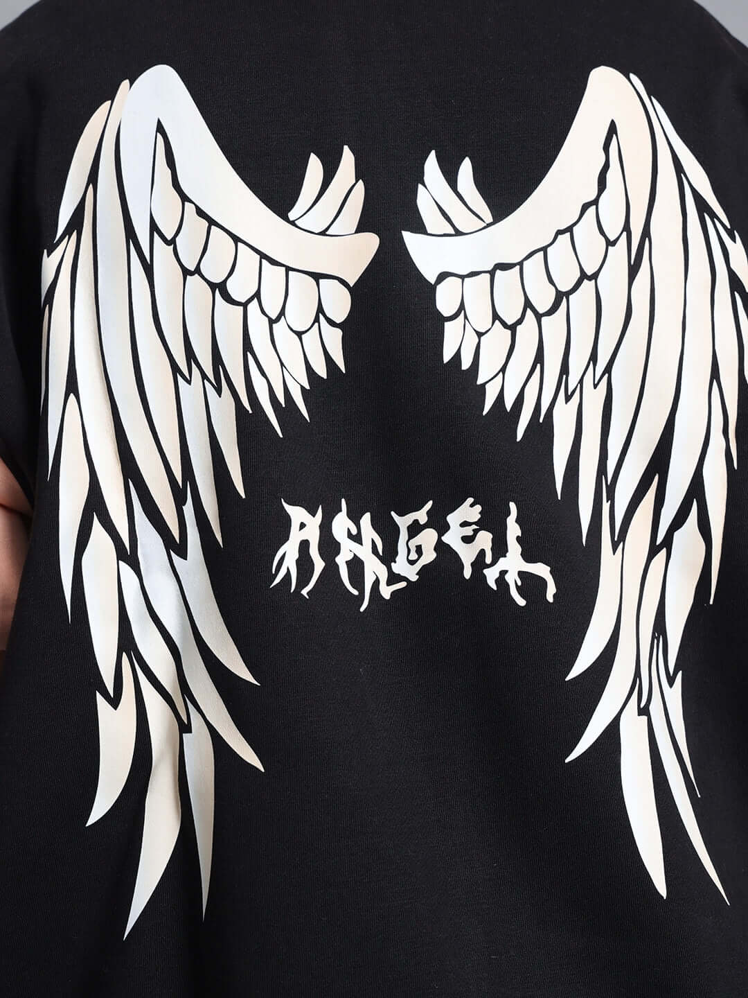 Black-beige co-ord outfit with angel wings print for boys and girls, stylish and trendy design.