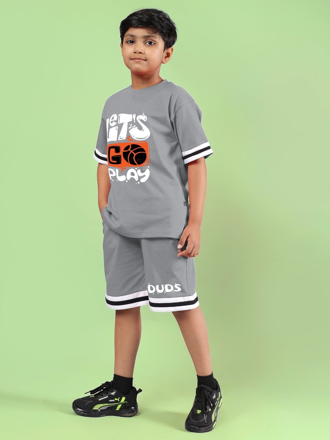 LETS GO PLAY PRINTED CO-ORD FOR BOYS & GIRLS (GREY)