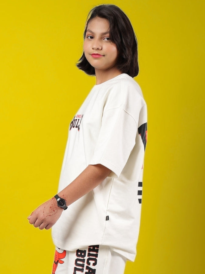 BLAZE BULLS OVERSIZED T-SHIRT FOR BOYS & GIRLS (OFF WHITE)
