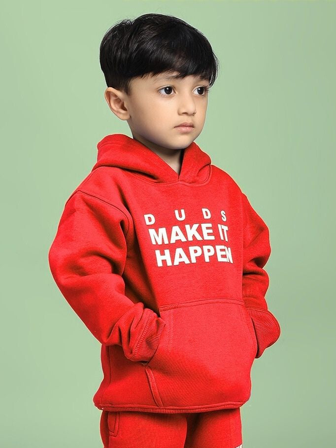 MAKE IT HAPPEN FLEECE HOODIE FOR BOYS AND GIRLS RED