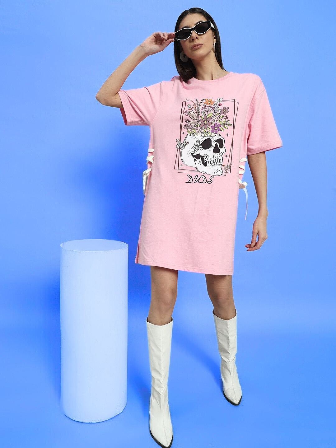 WOMEN'S SUGAR SKULL DRESS (BABY PINK)
