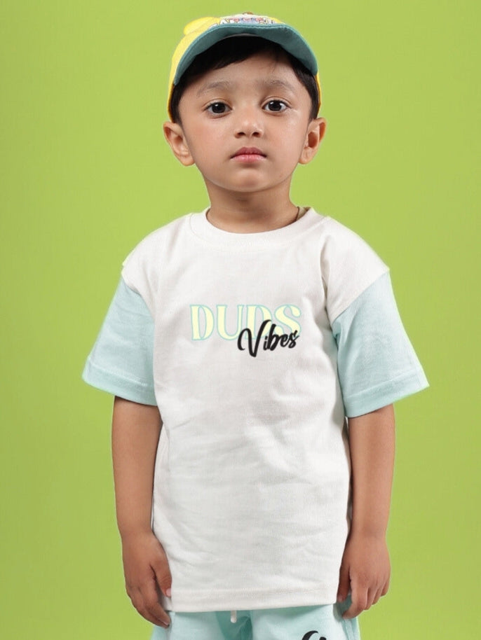 DUDS VIBES T-SHIRT FOR BOYS & GIRLS (OFF WHITE-BLUE)