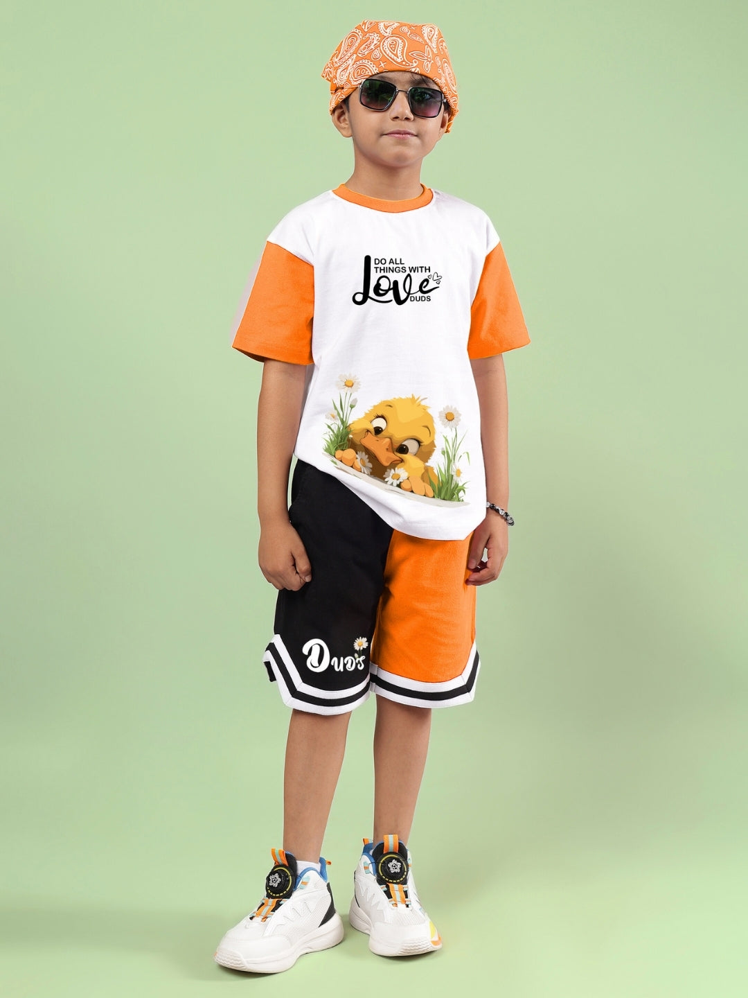 FRIENDSHIP BUCKET SHORTS FOR BOYS & GIRLS (BLACK-ORANGE)