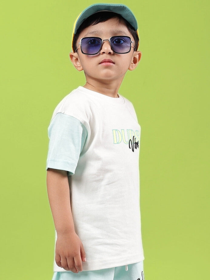 DUDS VIBES T-SHIRT FOR BOYS & GIRLS (OFF WHITE-BLUE)
