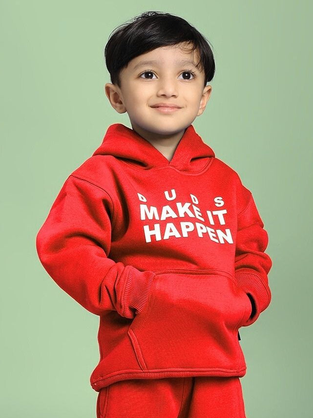 MAKE IT HAPPEN FLEECE HOODIE FOR BOYS AND GIRLS RED