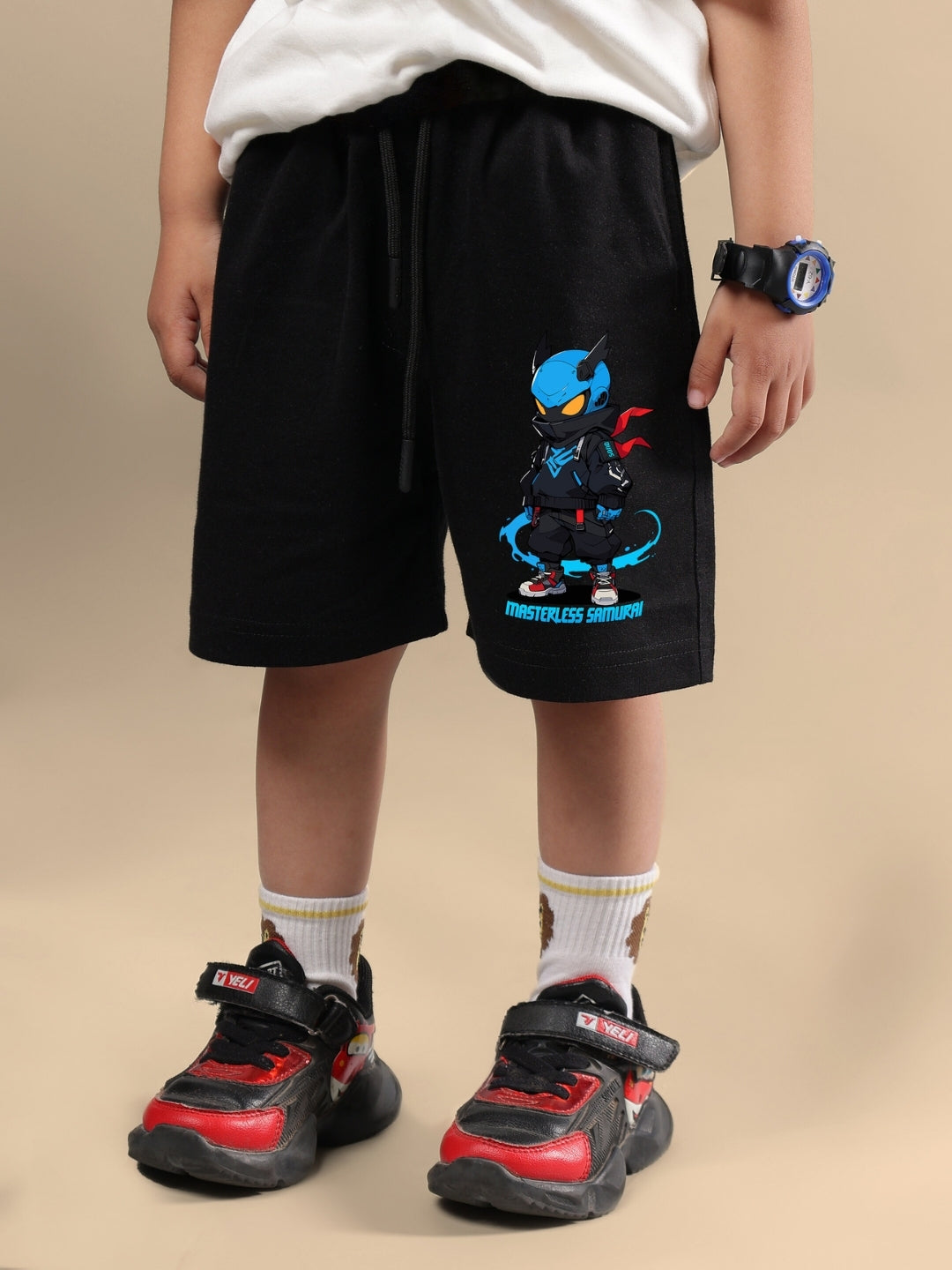 SAMURAI PRINTED SHORTS FOR BOYS & GIRLS (BLACK)