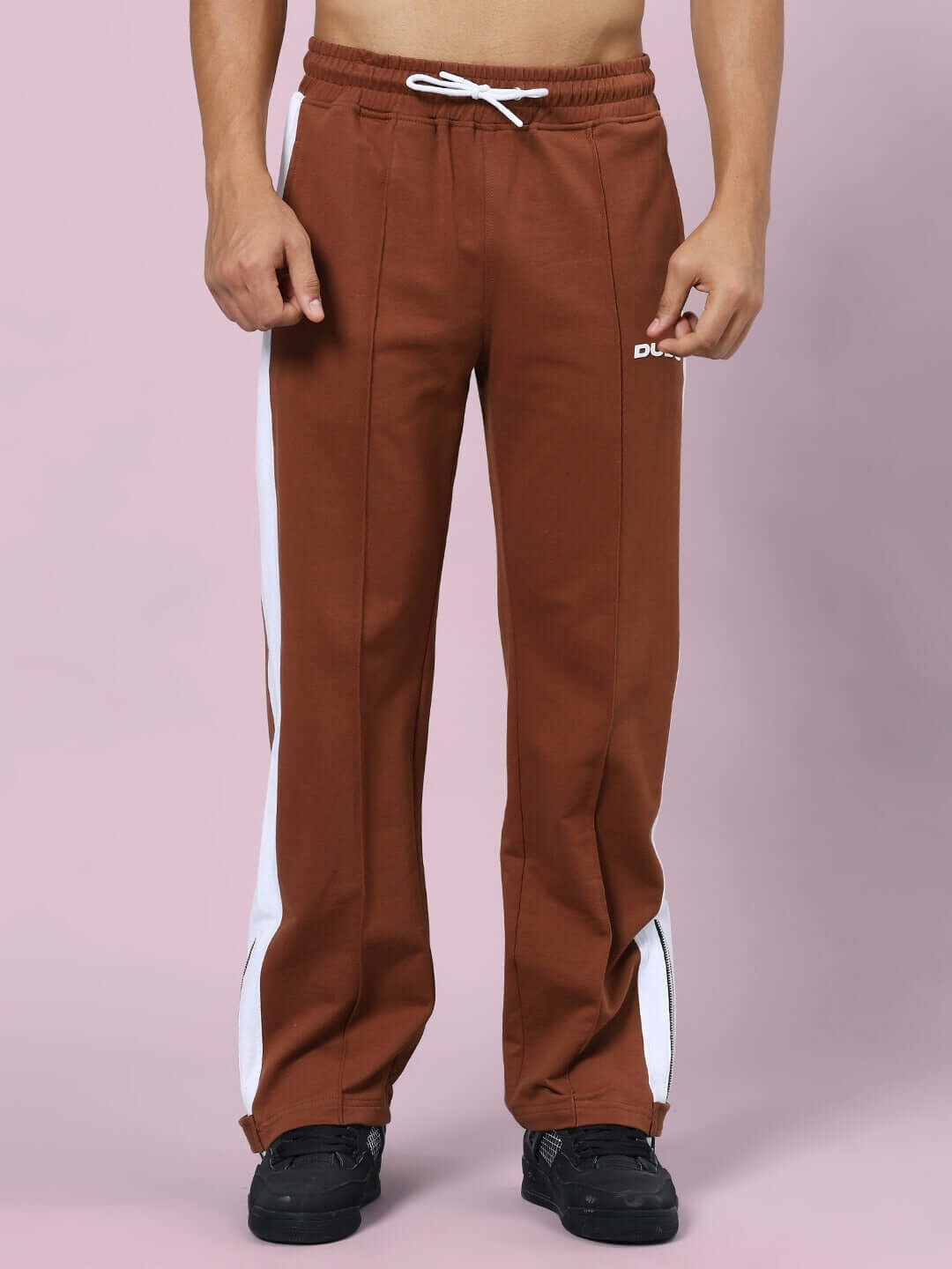 Men's Wonder Slit Zipper Joggers in Brown by DUDS with Custom Fit option for personalized sizing and style.