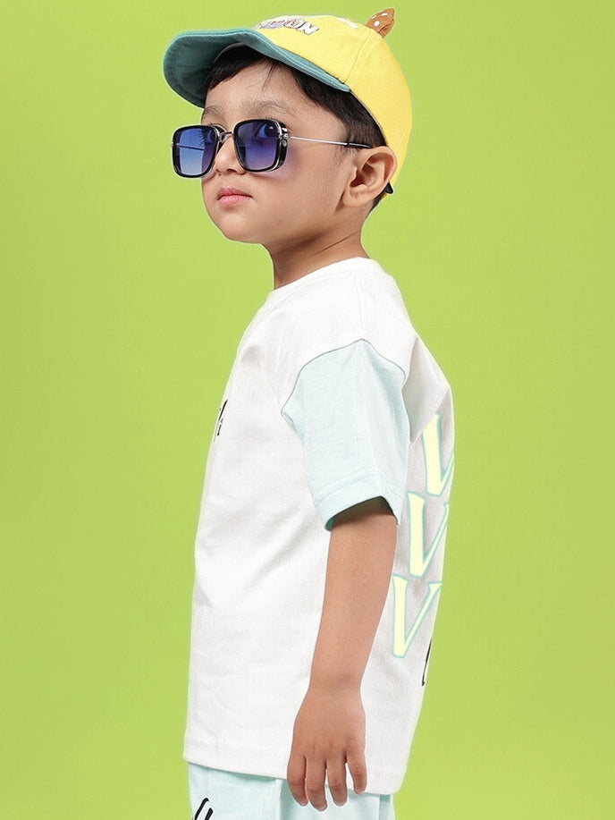 DUDS VIBES T-SHIRT FOR BOYS & GIRLS (OFF WHITE-BLUE)