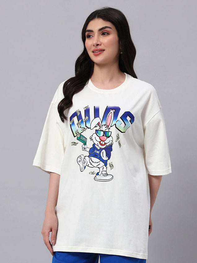WOMEN'S BUNNY BUGS OVERSIZED T-SHIRT (OFF-WHITE)