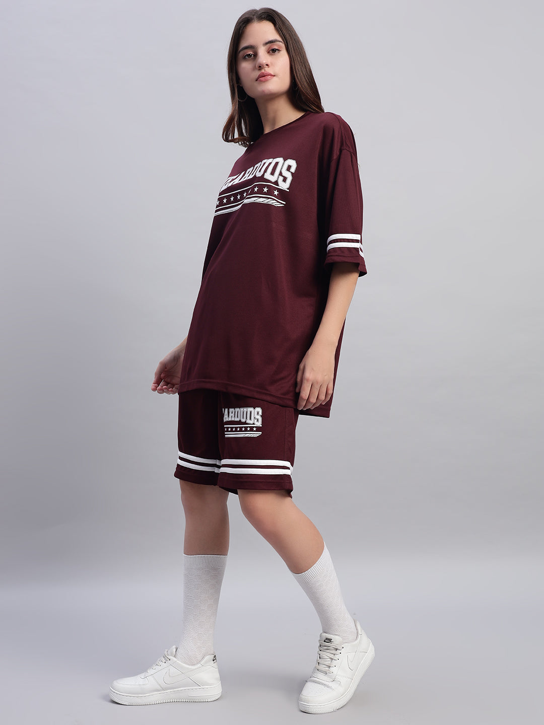 Women's Groovy Colorblock Co-Ord Set (Wine)