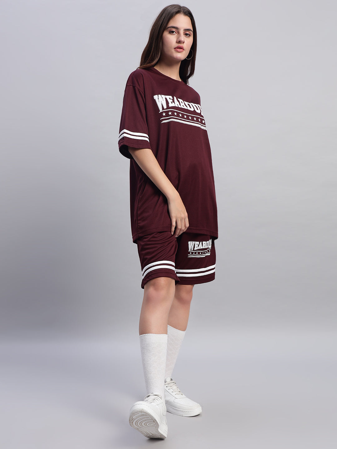 Women's Groovy Colorblock Co-Ord Set (Wine)