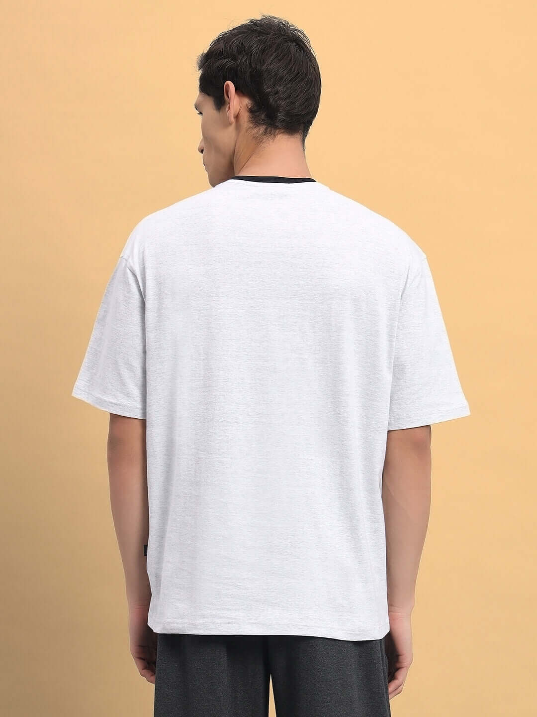 Back view of PERCY OVER-SIZED T-SHIRT MELANGE GREY in premium cotton fabric