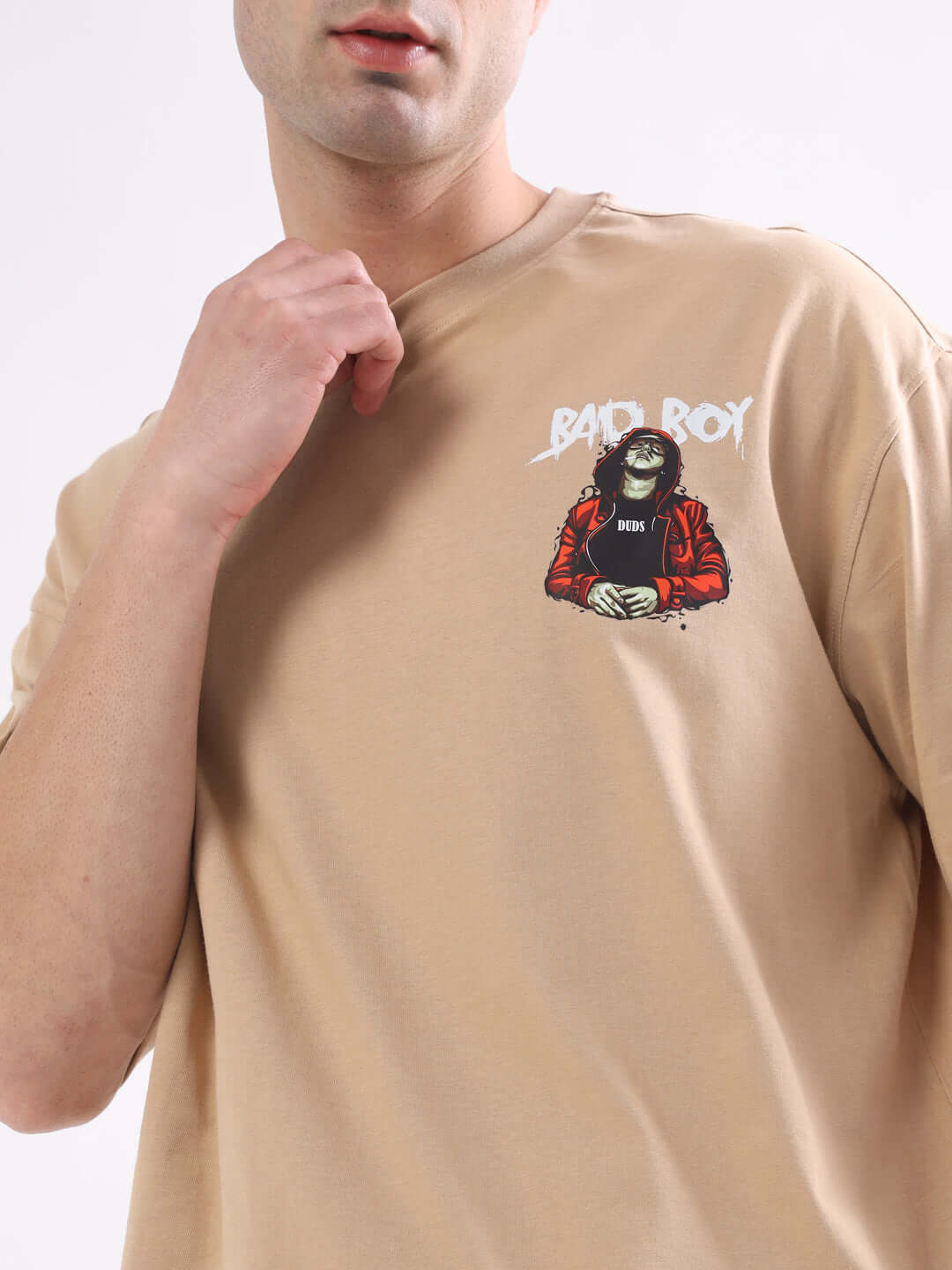BAD BOY OVER-SIZED T-SHIRT NUDE in premium heavy gauge 100% cotton fabric with unique front graphic design.