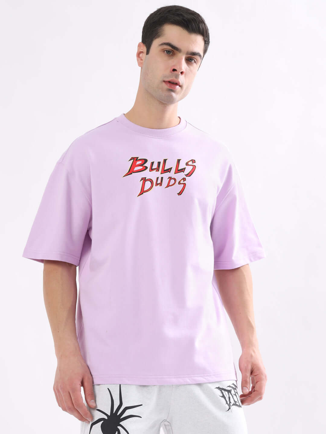 WILD BULL OVER-SIZED T-SHIRT LAVENDER in lavender, featuring a relaxed fit and bold style, perfect for streetwear fashion.