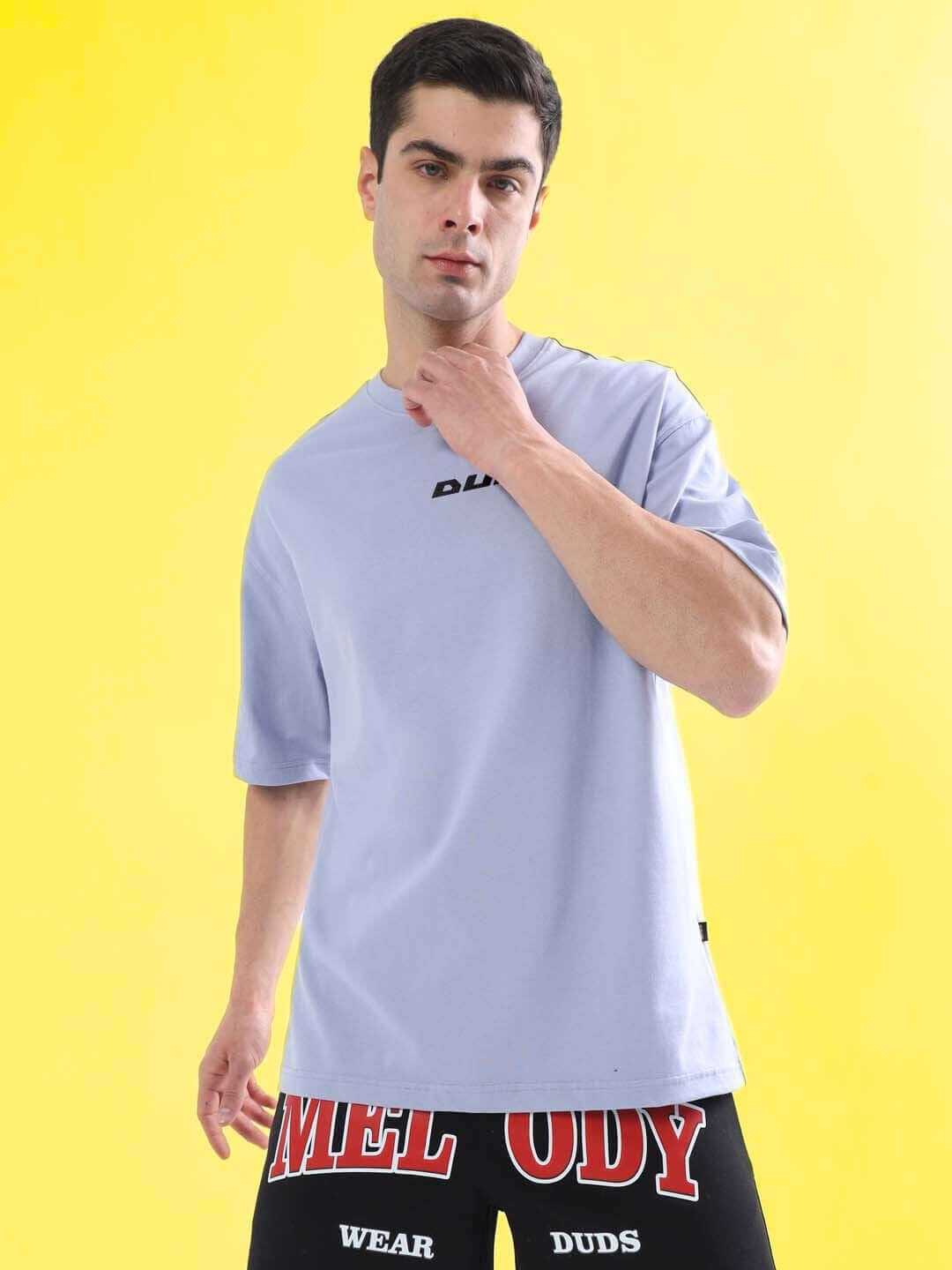 Model wearing FIND YOUR WAY OVER-SIZED T-SHIRT LILAC made from 100% cotton, premium heavy gauge fabric, 200 GSM bio-washed.