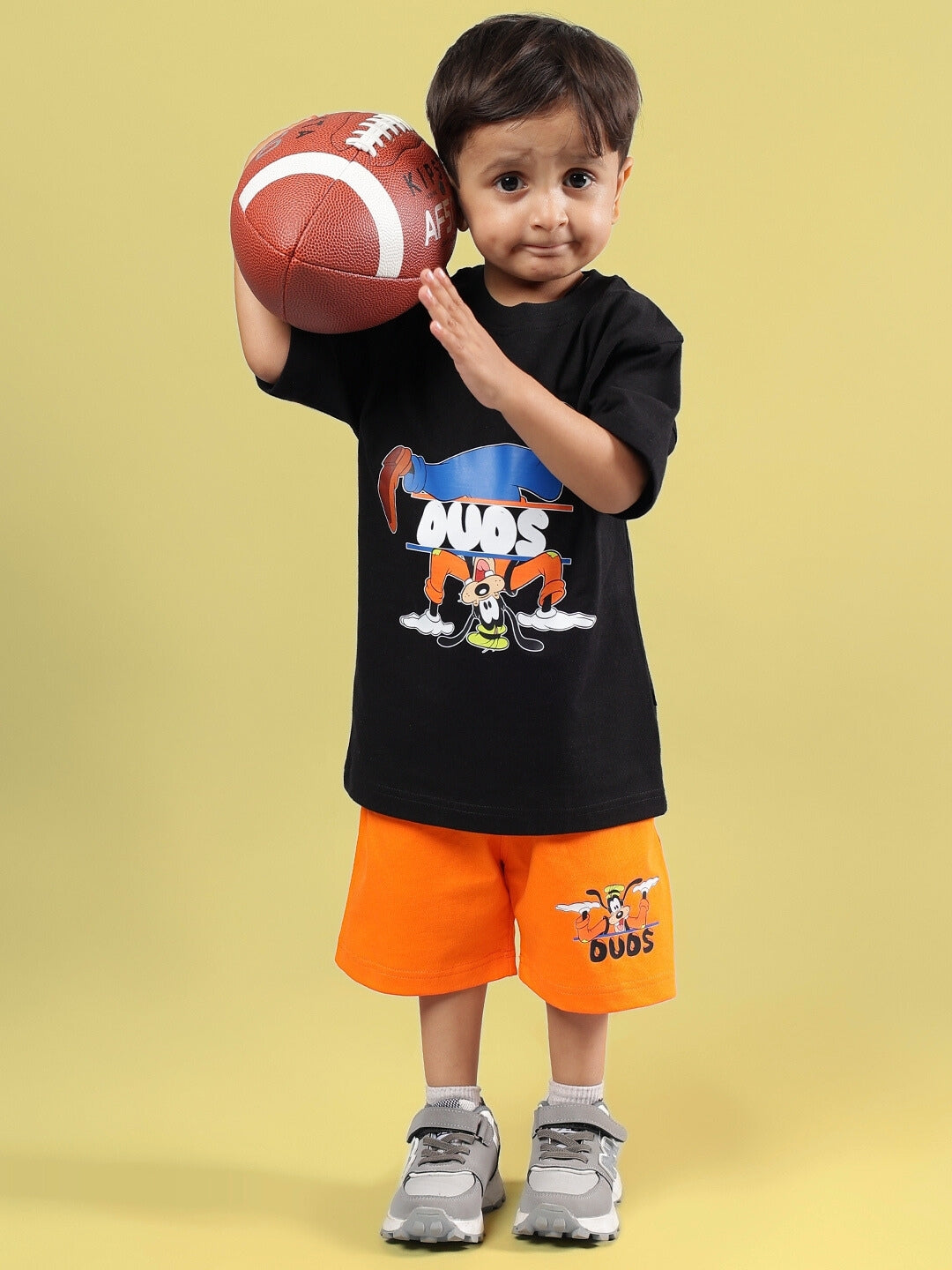 GOOFY SUMMER CO-ORD FOR BOYS & GIRLS (BLACK-ORANGE)