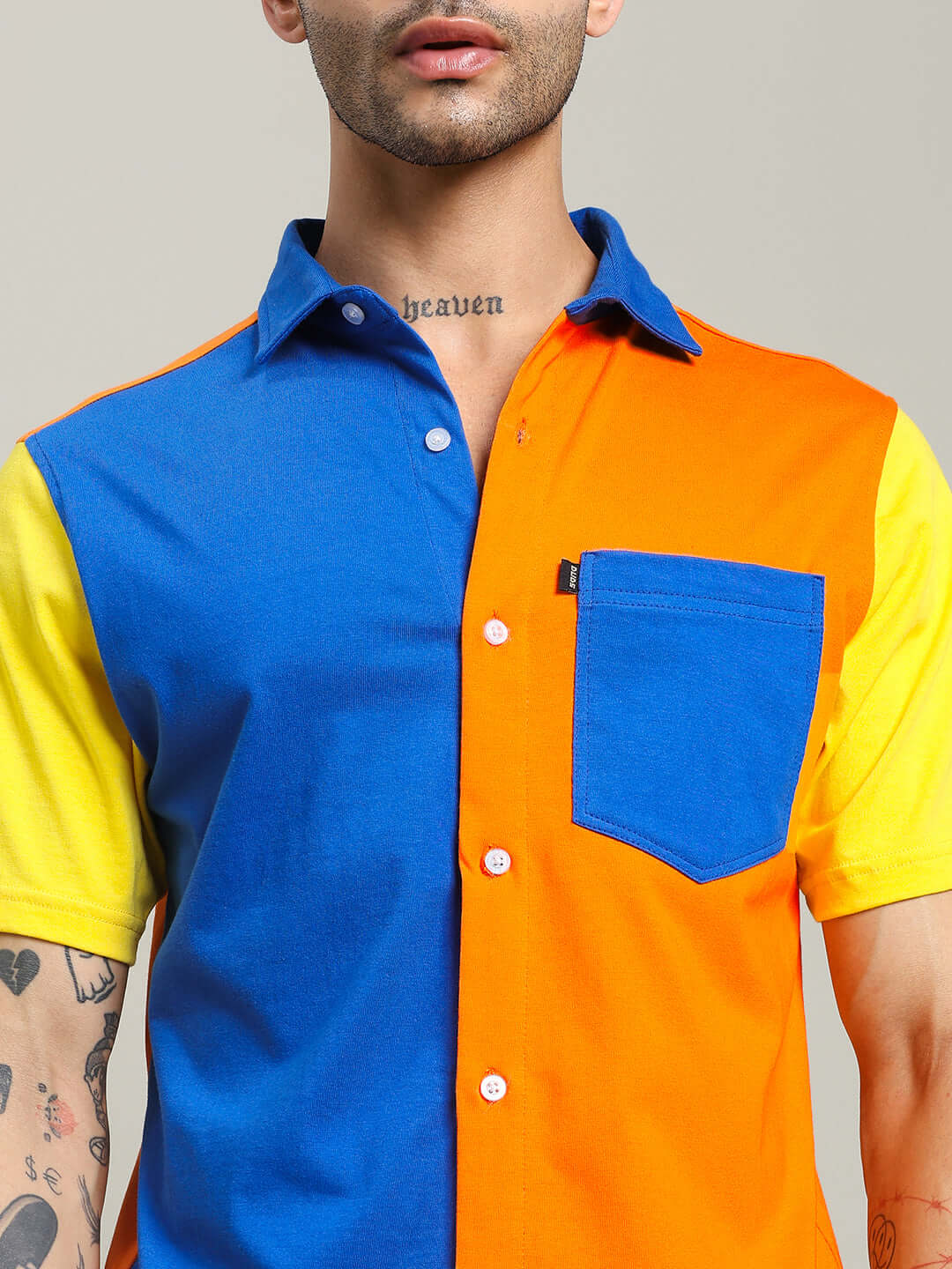APEX Regular Fit Shirt in Multi Orange with blue collar and pocket, tailored by DUDS, available for custom fit, made to order.