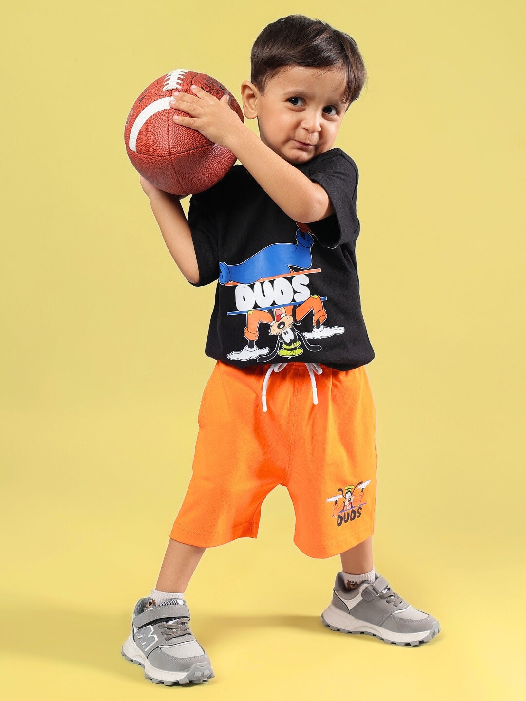 GOOFY SUMMER CO-ORD FOR BOYS & GIRLS (BLACK-ORANGE)