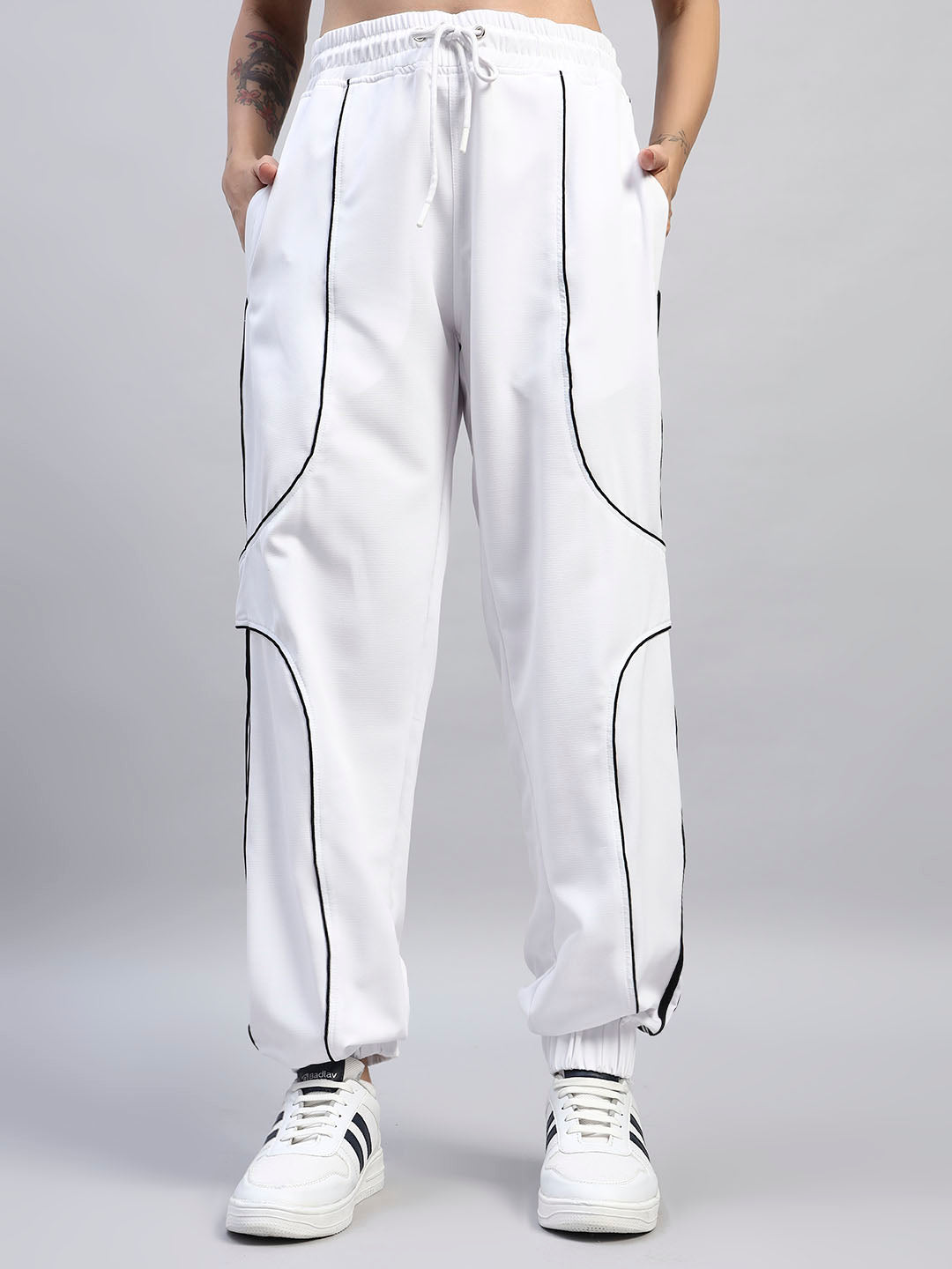 WOMEN'S BOLSON STRIPES RELAXED-FIT JOGGERS (WHITE)