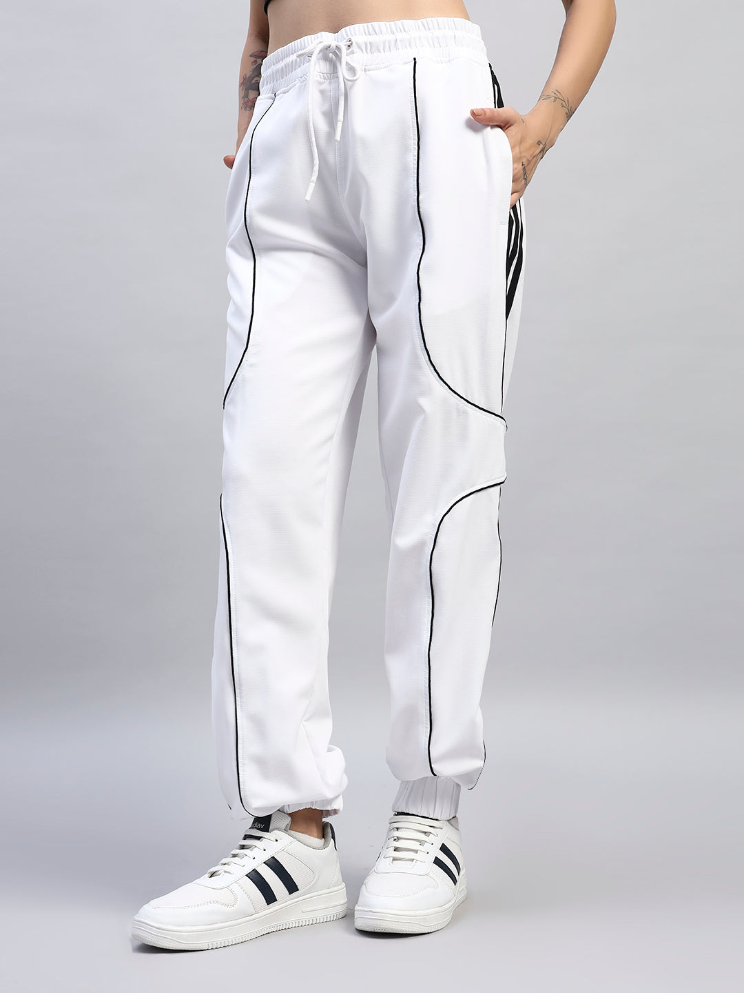 WOMEN'S BOLSON STRIPES RELAXED-FIT JOGGERS (WHITE)
