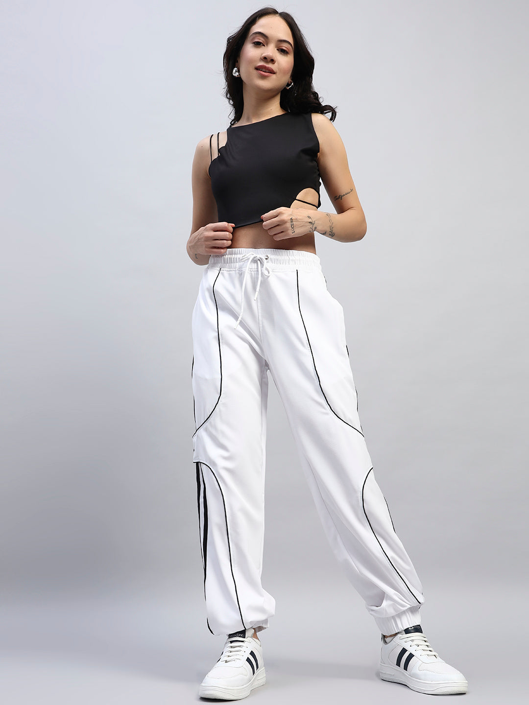 WOMEN'S BOLSON STRIPES RELAXED-FIT JOGGERS (WHITE)