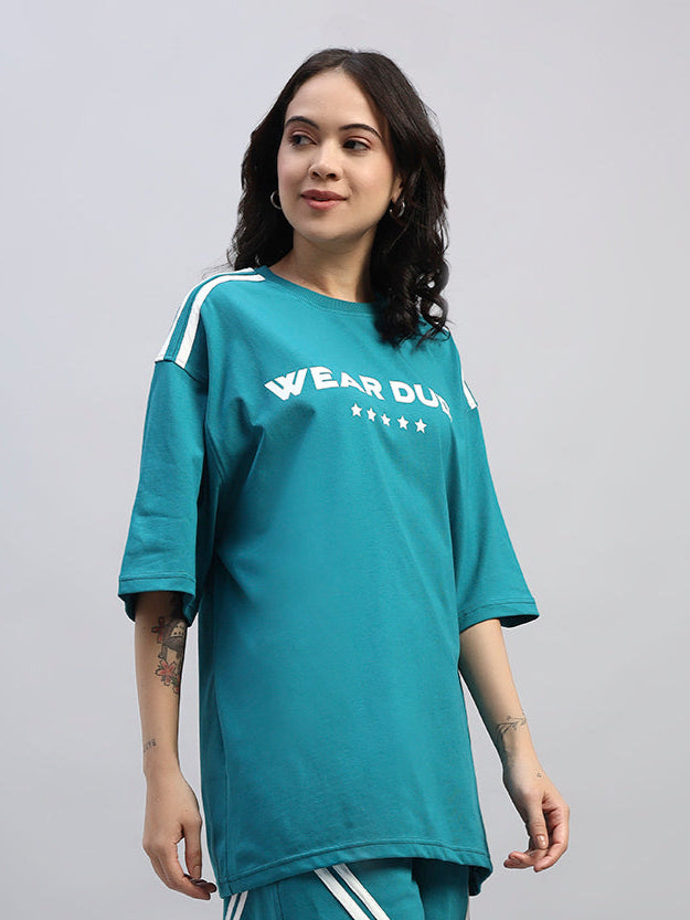 WOMEN'S STAR JUMPER OVER-SIZED T-SHIRT (TEAL)