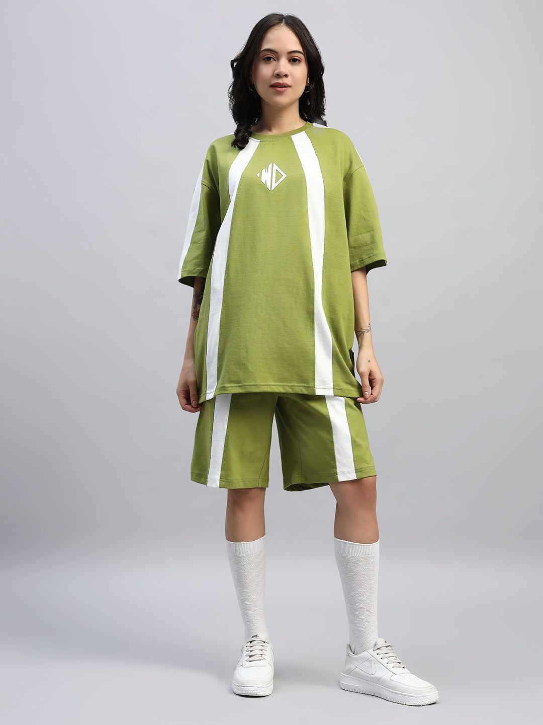 WOMEN'S WIDELINE SUMMER CO-ORD SET (OLIVE GREEN)