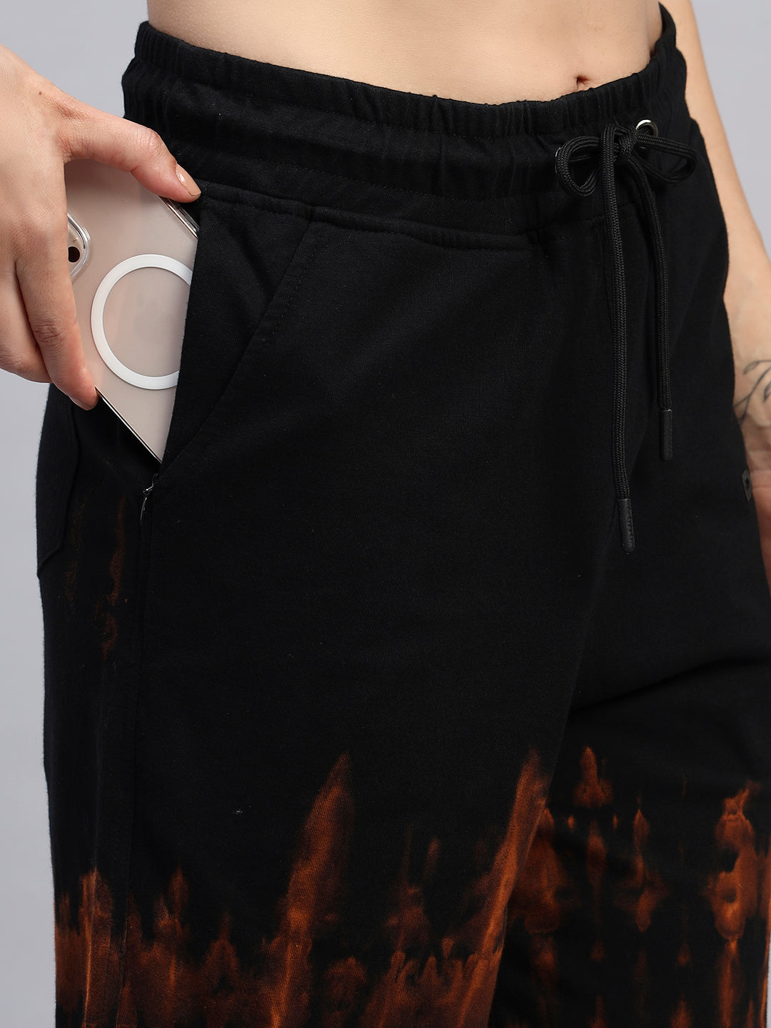 WOMEN'S MUSCLE TEE RIPPED TIE-DYE CO-ORD SET (BLACK)