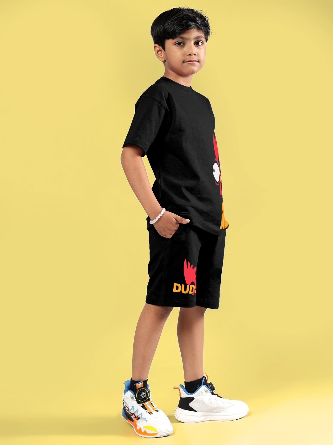FUNNY CHICKEN PRINTED CO-ORD FOR BOYS & GIRLS (BLACK)