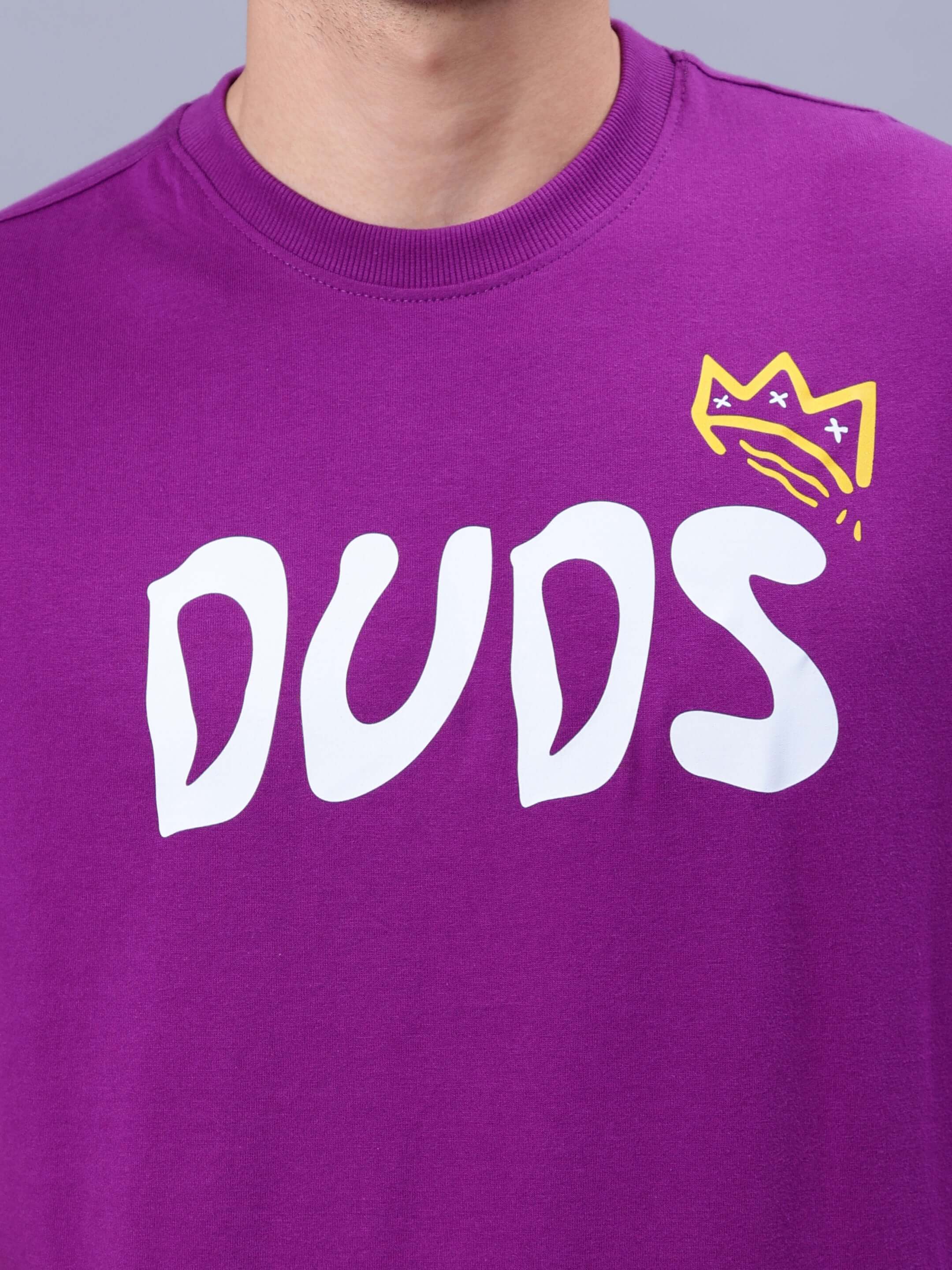 Front view of MAKE MONEY NOT FRIENDS OVER-SIZED T-SHIRT PURPLE with bold graphic print.