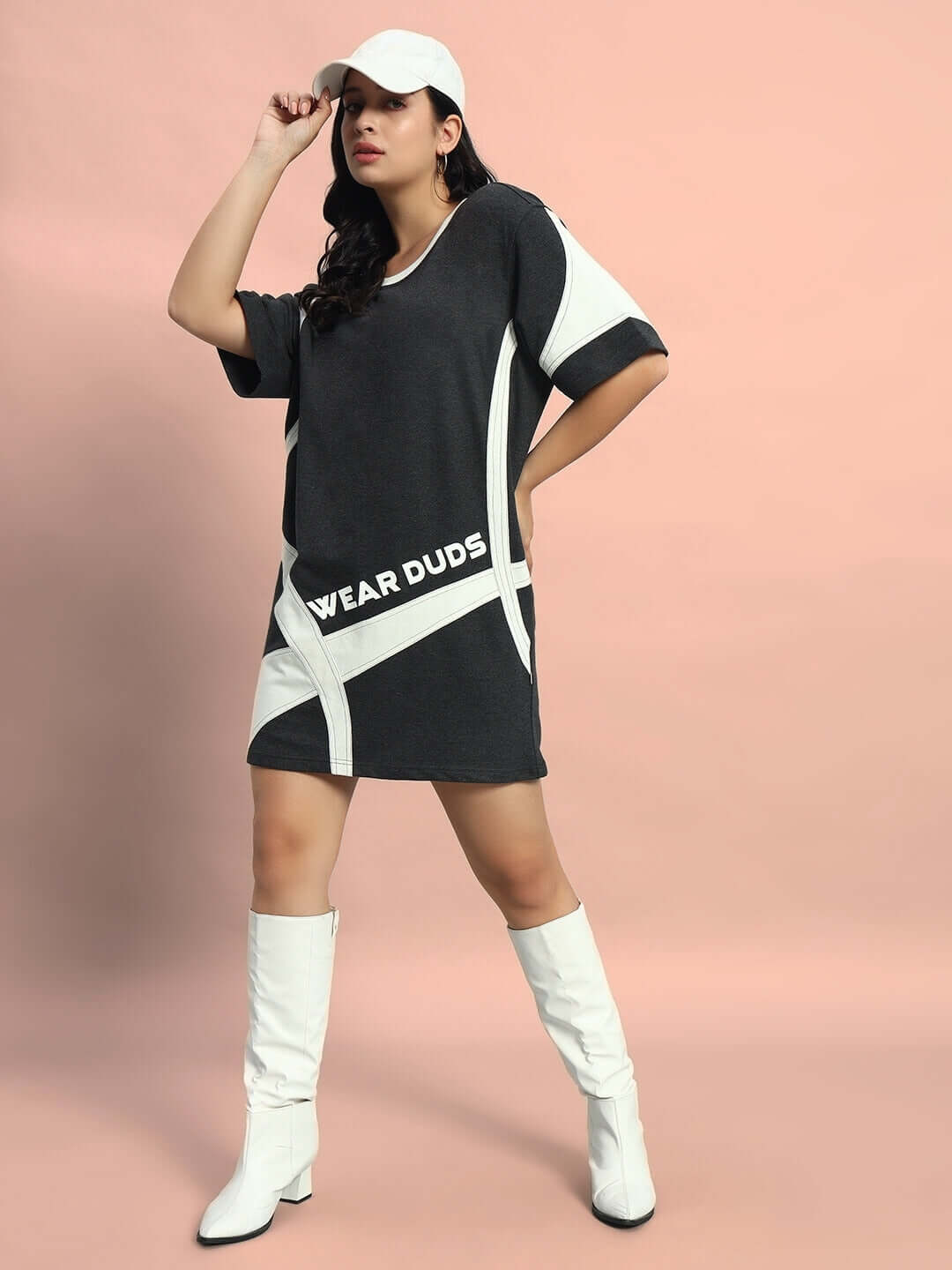 WOMEN'S JACKSON DRESS DARK GREY with stylish design, worn by model in chic pose, showcasing fashion versatility and elegance.