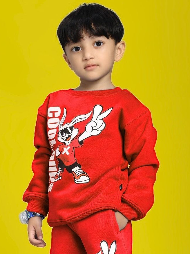 ADVENTURE BUNNY FLEECE SWEATSHIRT FOR BOYS AND GIRLS RED