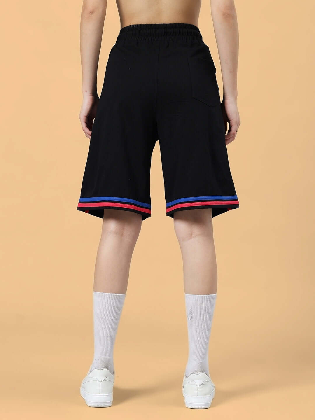 Back view of Women's Miami Regular Fit Black Shorts with customizable fit options, ideal for personalized style and comfort.