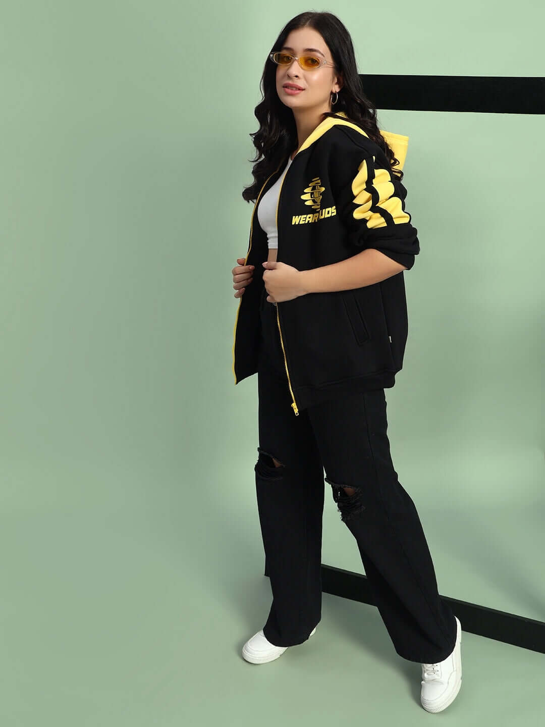 WOMEN'S CRUISER COLORBLOCK HOODIE (BLACK-YELLOW)