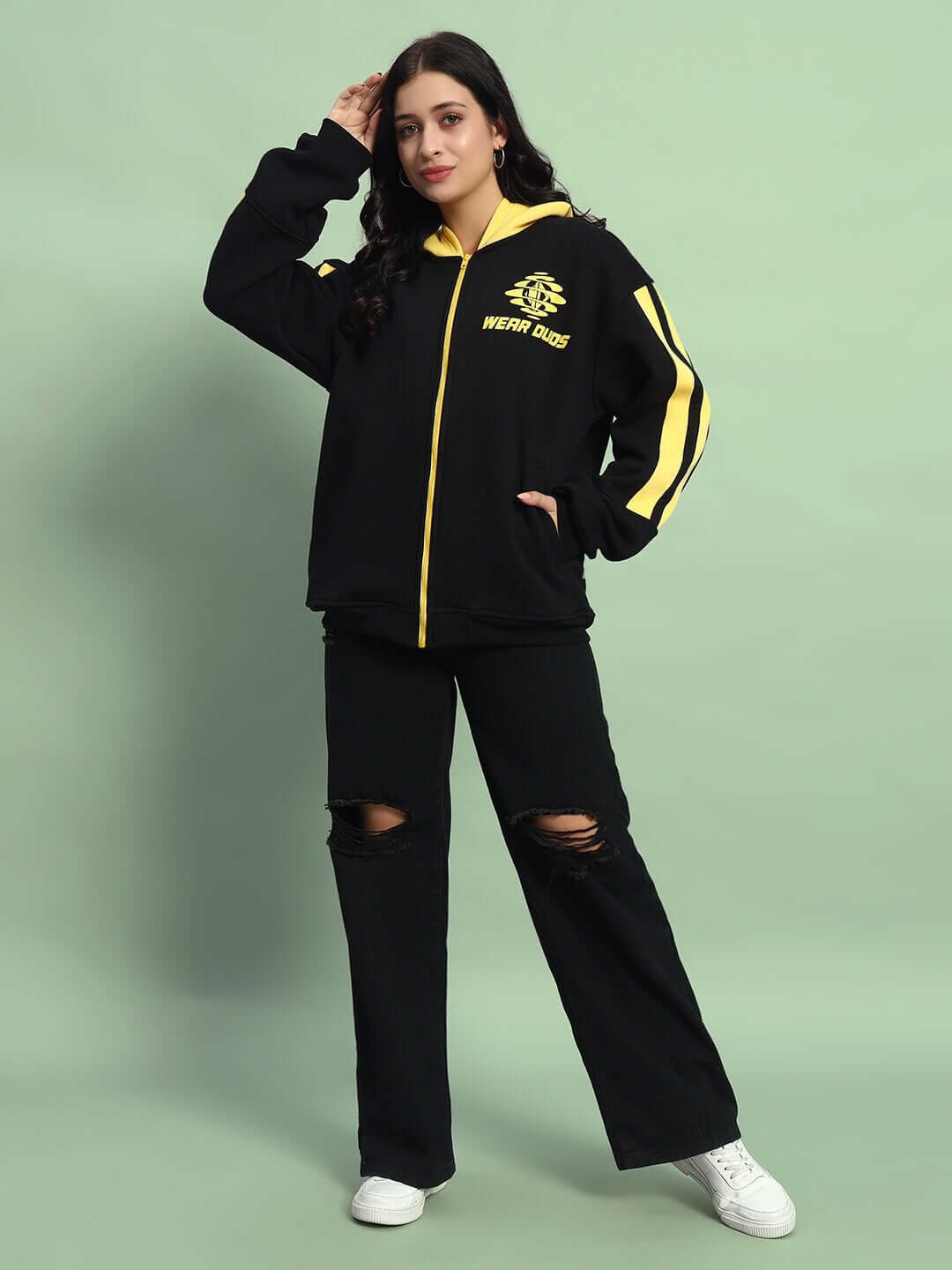 WOMEN'S CRUISER COLORBLOCK HOODIE (BLACK-YELLOW)