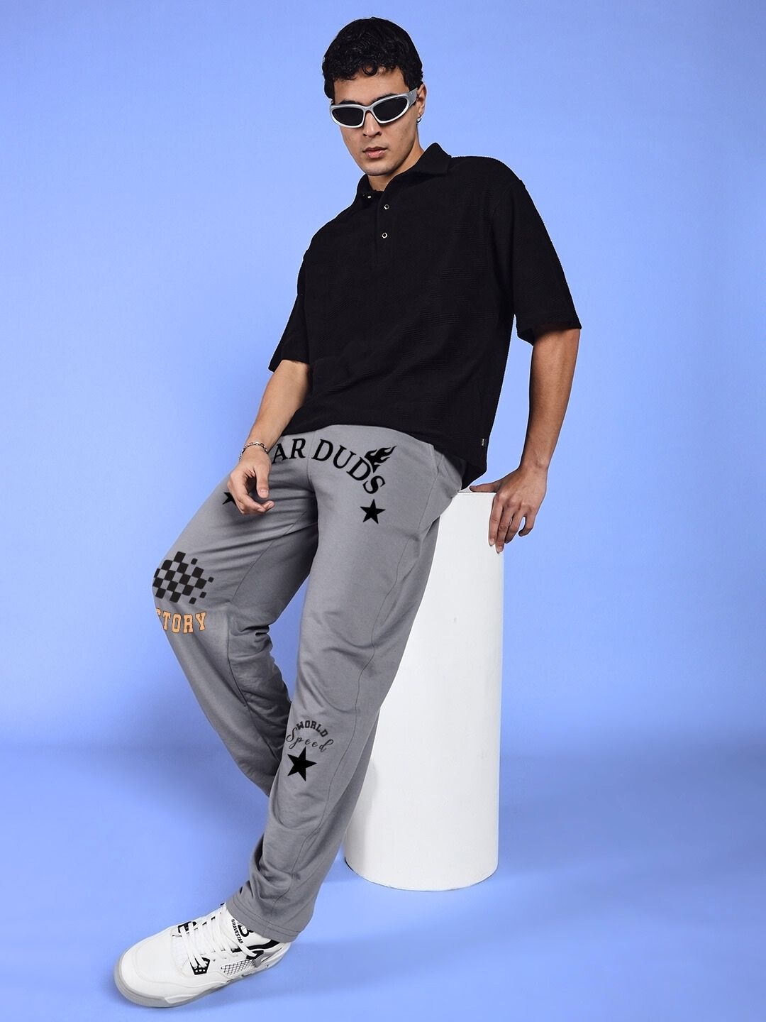 WORLD SPEED PRINTED RELAXED FIT JOGGERS GREY