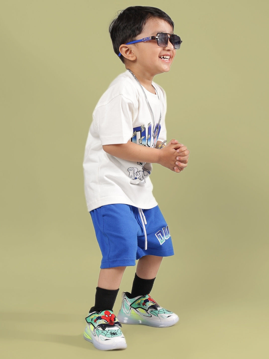 BUMBLE CO-ORD FOR BOYS & GIRLS (OFF WHITE-R BLUE)