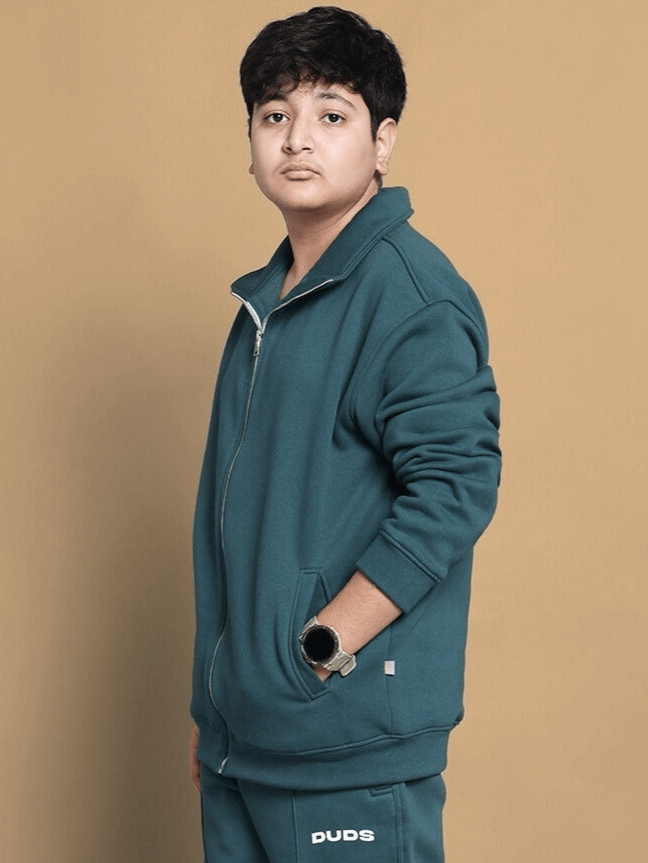 SHAGGY FLEECE JACKET FOR BOYS & GIRLS (TEAL GREEN)