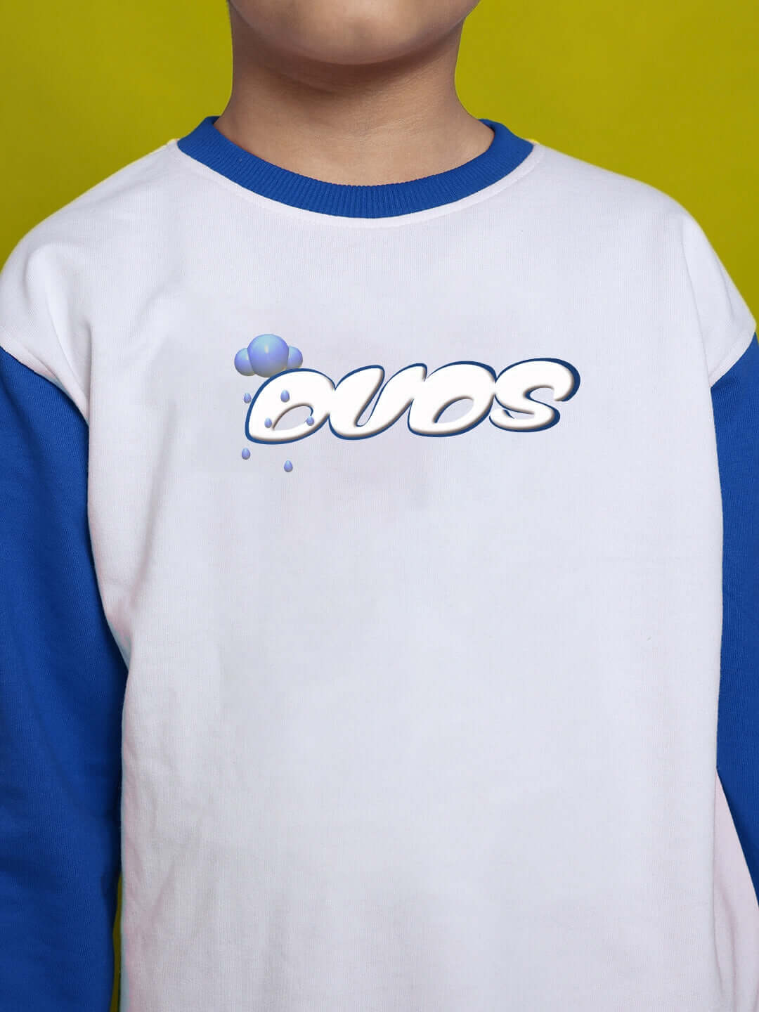 White-blue Doraemon sweatshirt for kids, made from premium cotton French Terry, featuring fun graphic design.