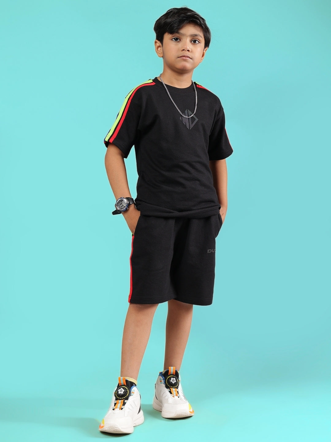 RAINBOW SUMMER CO-ORD FOR BOYS & GIRLS (BLACK)