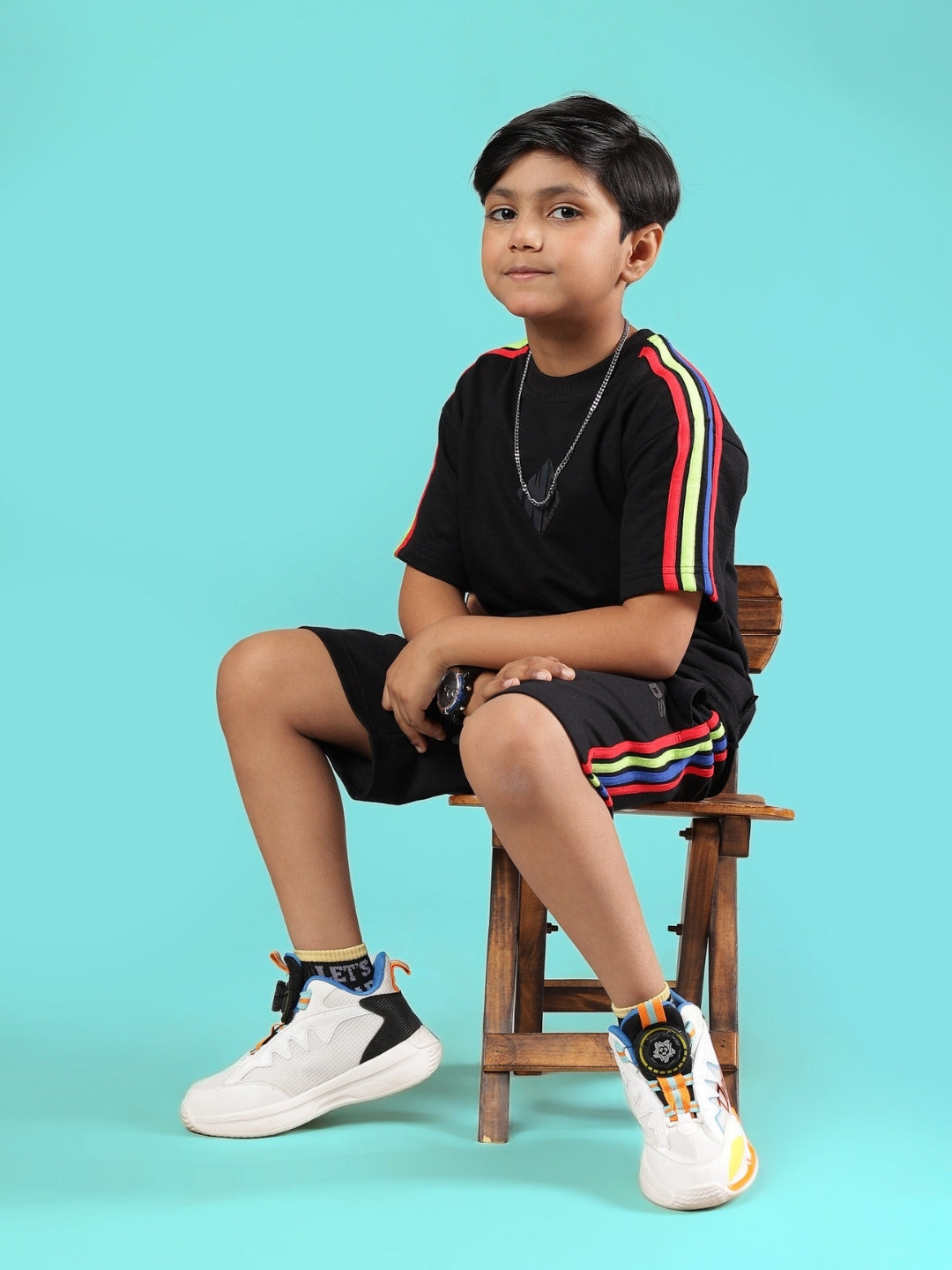 RAINBOW SUMMER CO-ORD FOR BOYS & GIRLS (BLACK)